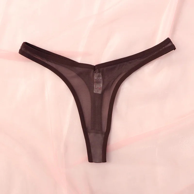 String sans coutures pour femme, tanga minuscule, lingerie sexy en maille transparente, sous-vêtements doux à dos en T.