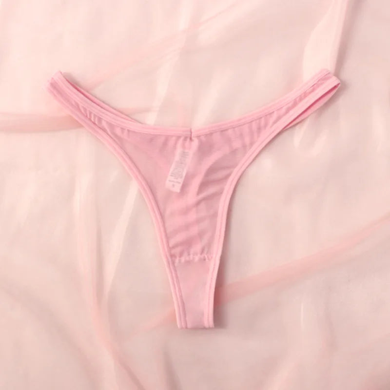 String sans coutures pour femme, tanga minuscule, lingerie sexy en maille transparente, sous-vêtements doux à dos en T.