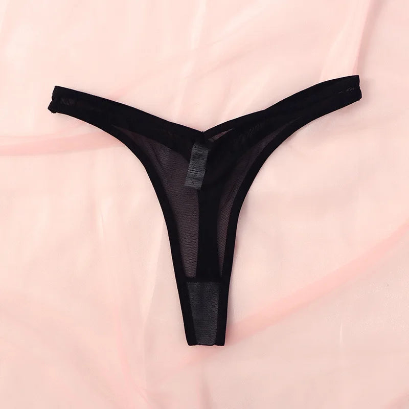 String sans coutures pour femme, tanga minuscule, lingerie sexy en maille transparente, sous-vêtements doux à dos en T.