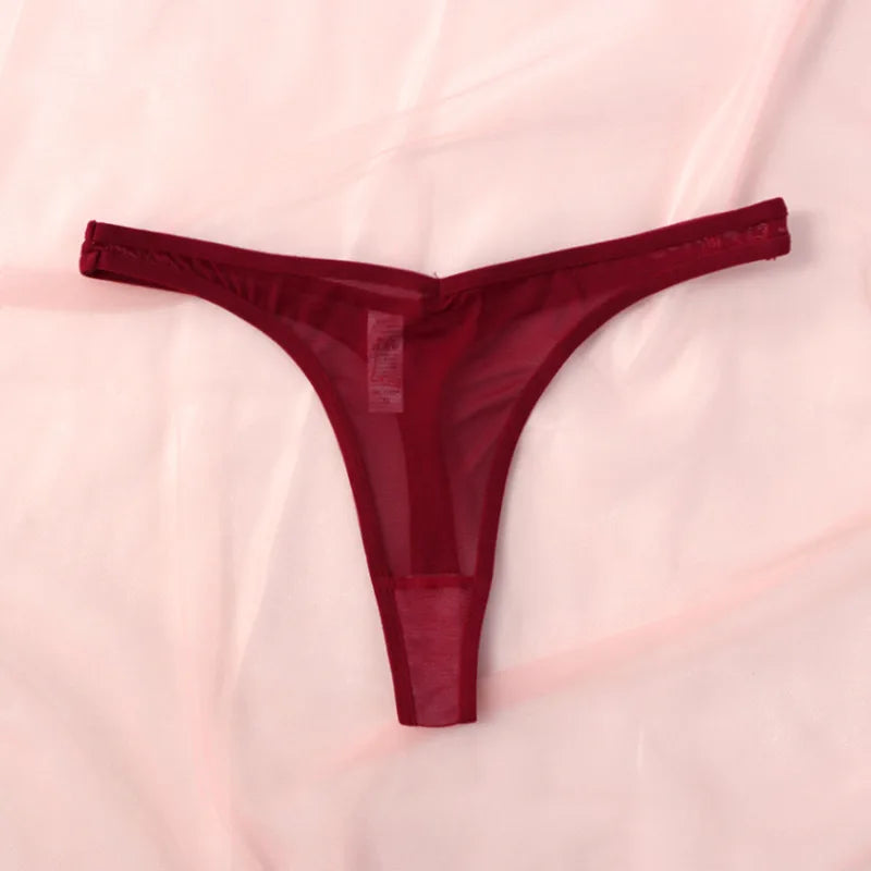 String sans coutures pour femme, tanga minuscule, lingerie sexy en maille transparente, sous-vêtements doux à dos en T.