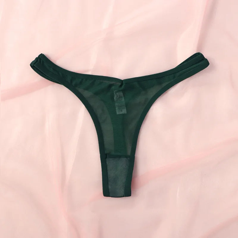 String sans coutures pour femme, tanga minuscule, lingerie sexy en maille transparente, sous-vêtements doux à dos en T.