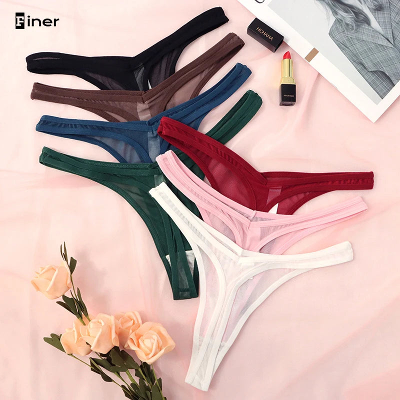 String sans coutures pour femme, tanga minuscule, lingerie sexy en maille transparente, sous-vêtements doux à dos en T.